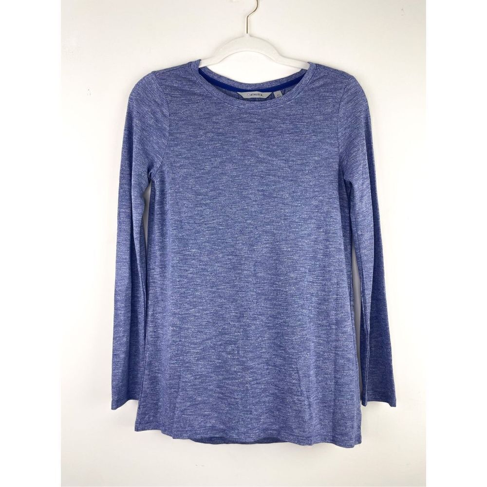 Athleta Blue Heather Marled Long Sleeve Pleat Back Tee Shirt Size XS